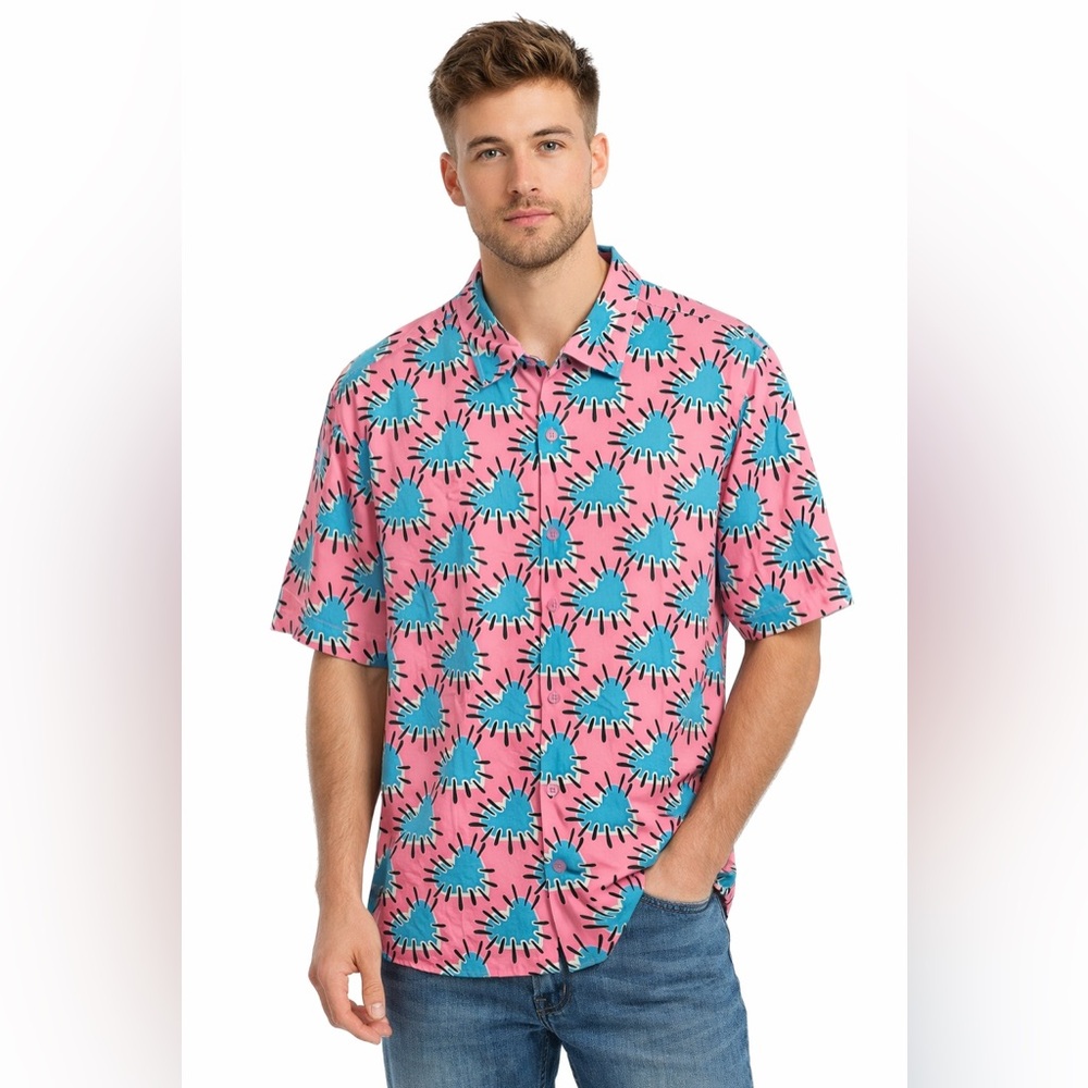 MW & Co Button-down Corazón Partío Pink Teal Print NWT 3XL